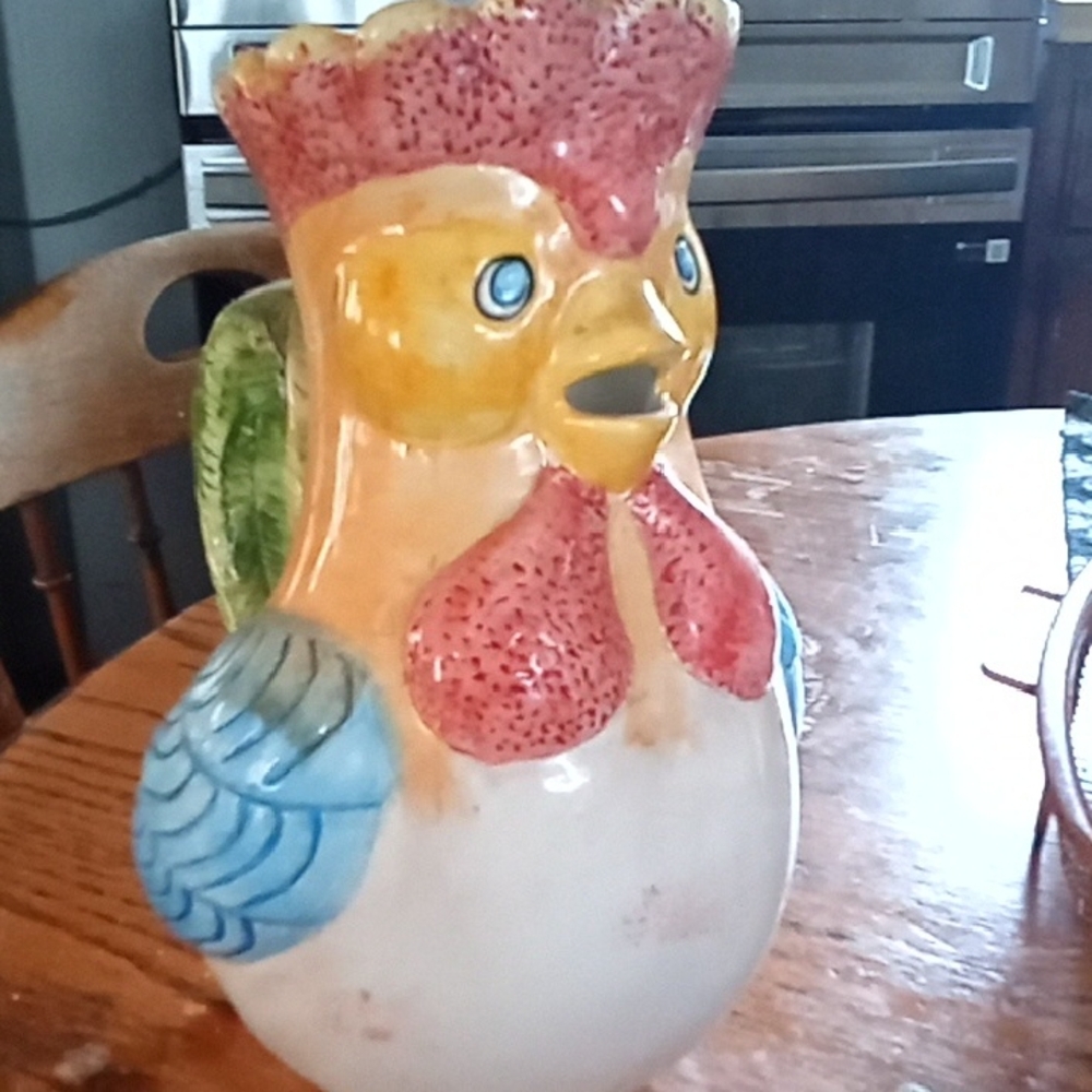 Hand-Painted Rooster Pitcher - Multicolor Ceramic Drinkware